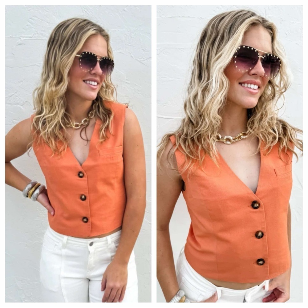 Blakeley Orange JORDANA LINEN VEST Size S/M NWOT